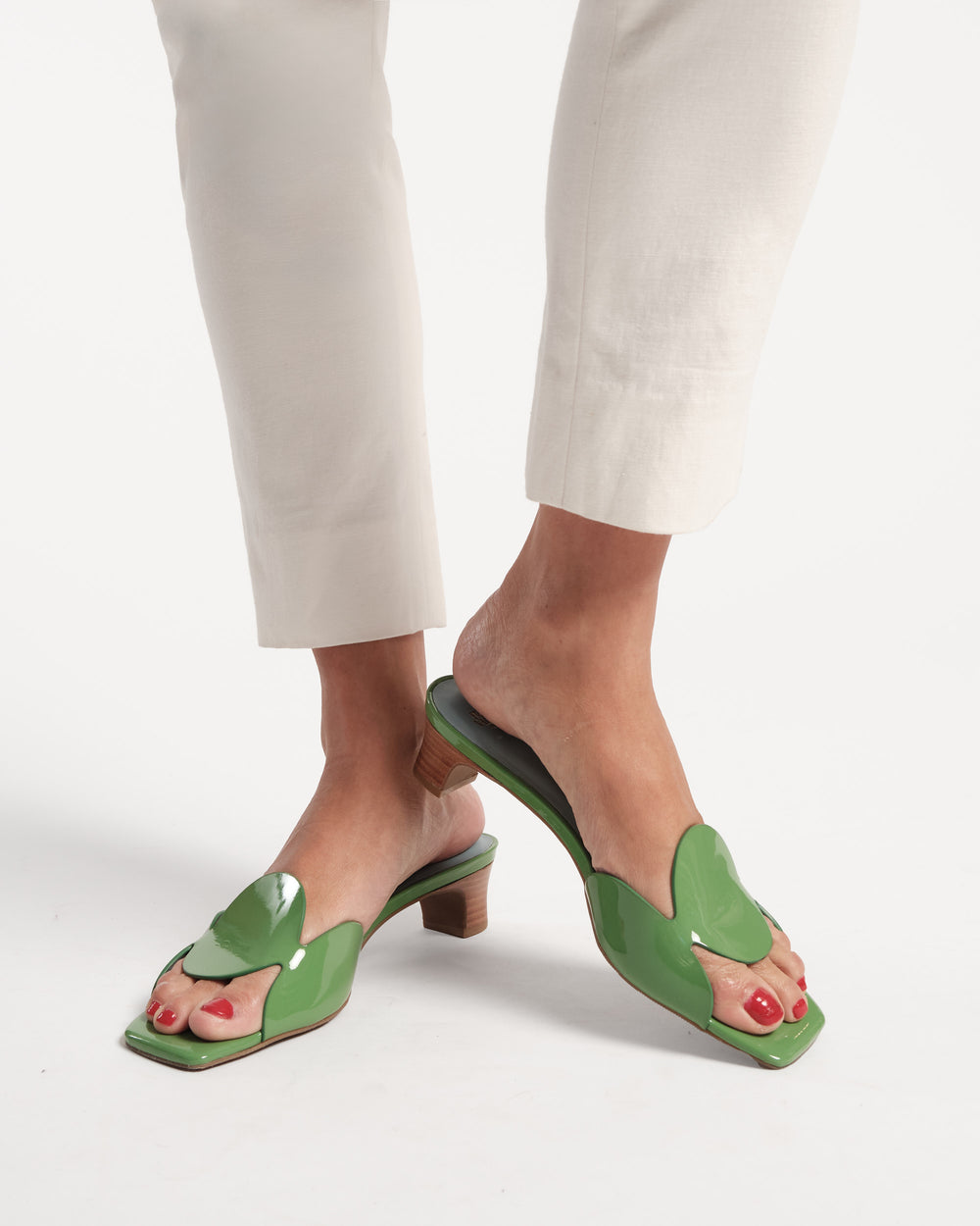 Sandy Circle - Slide Patent Green Heels Frances Valentine