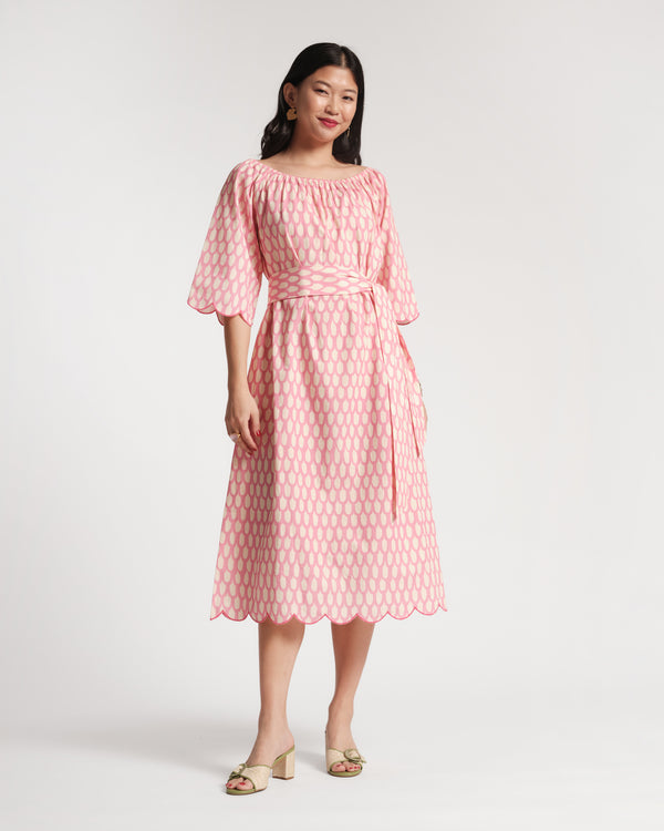 Coco Midi Dress - Loop Print Pink Dresses Frances Valentine