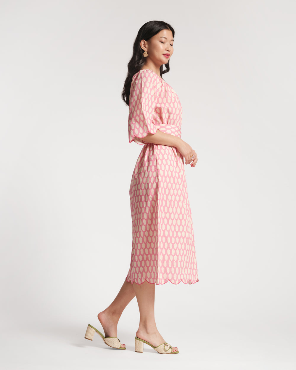 Coco Midi Dress - Loop Print Pink Dresses Frances Valentine