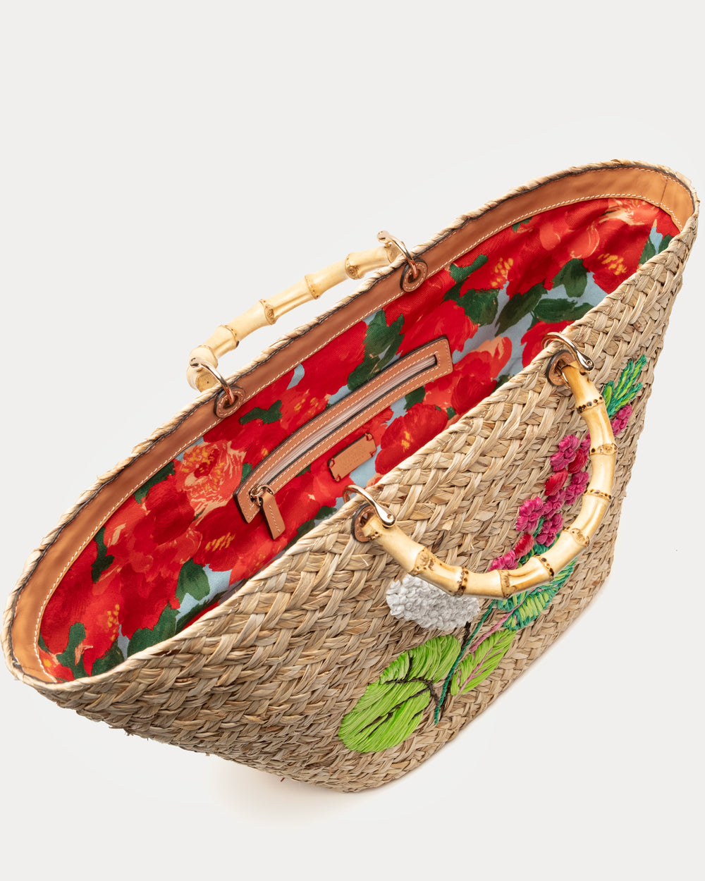 The Colony Hotel Embroidered Tote - Natural Basket Frances Valentine