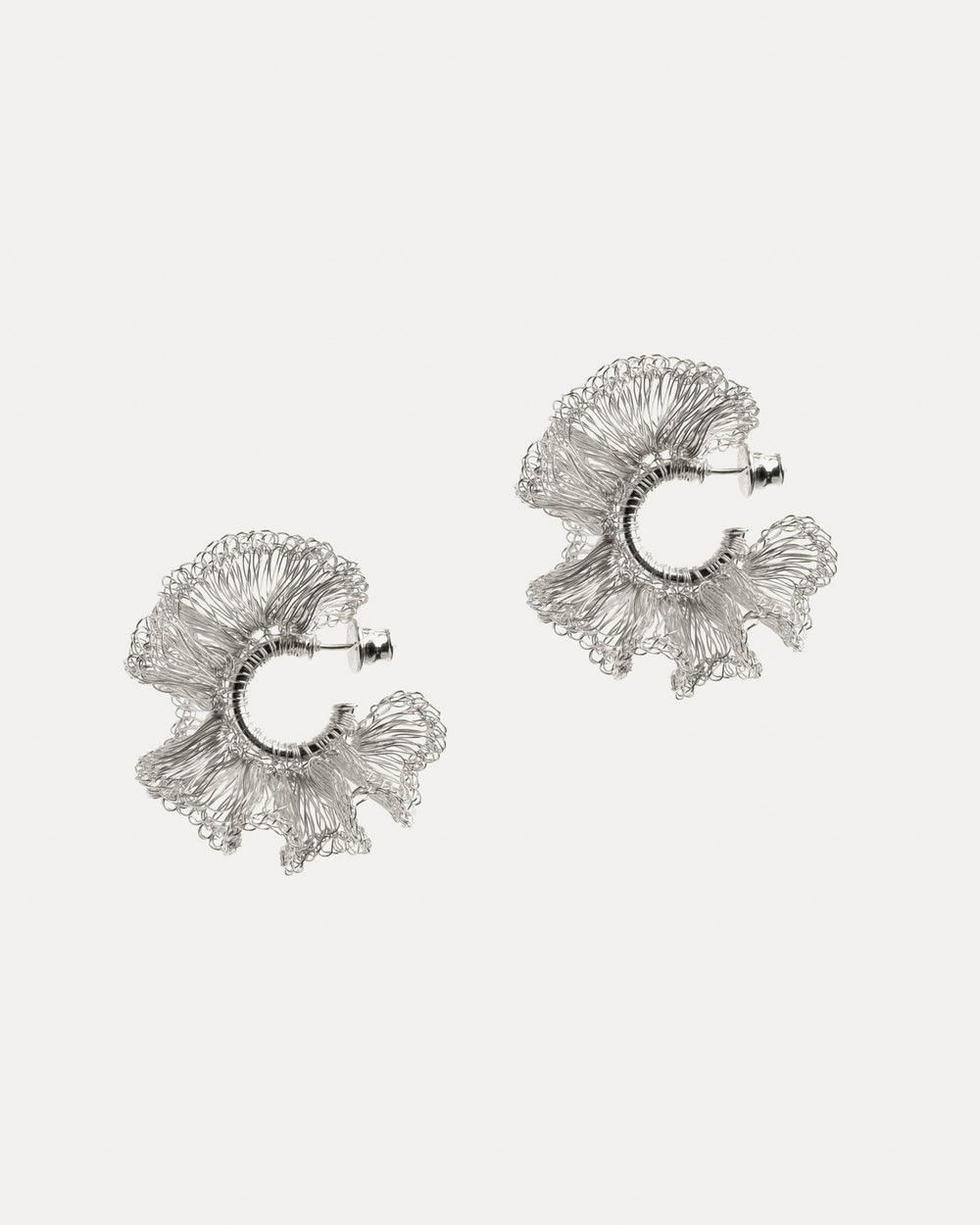 Hand Crochet Ruffled Hoops - Silver Earrings Frances Valentine