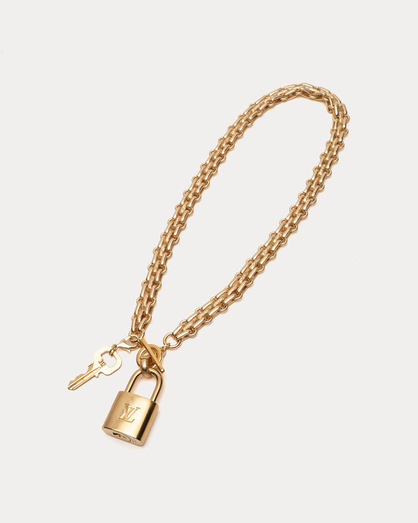 Vintage LV Basket Weave Chain Necklace - Gold Jewelry Frances Valentine