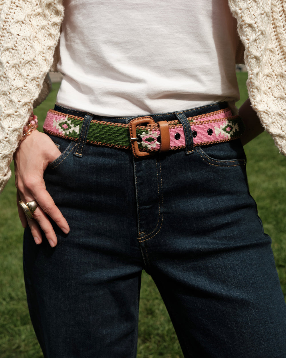 Handwoven Guatemalan Leather Belt - Pink Frances Valentine