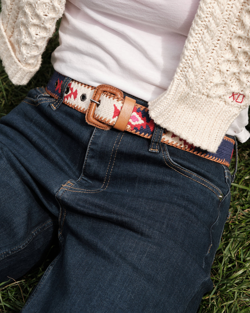 Handwoven Guatemalan Leather Belt - Oyster Frances Valentine