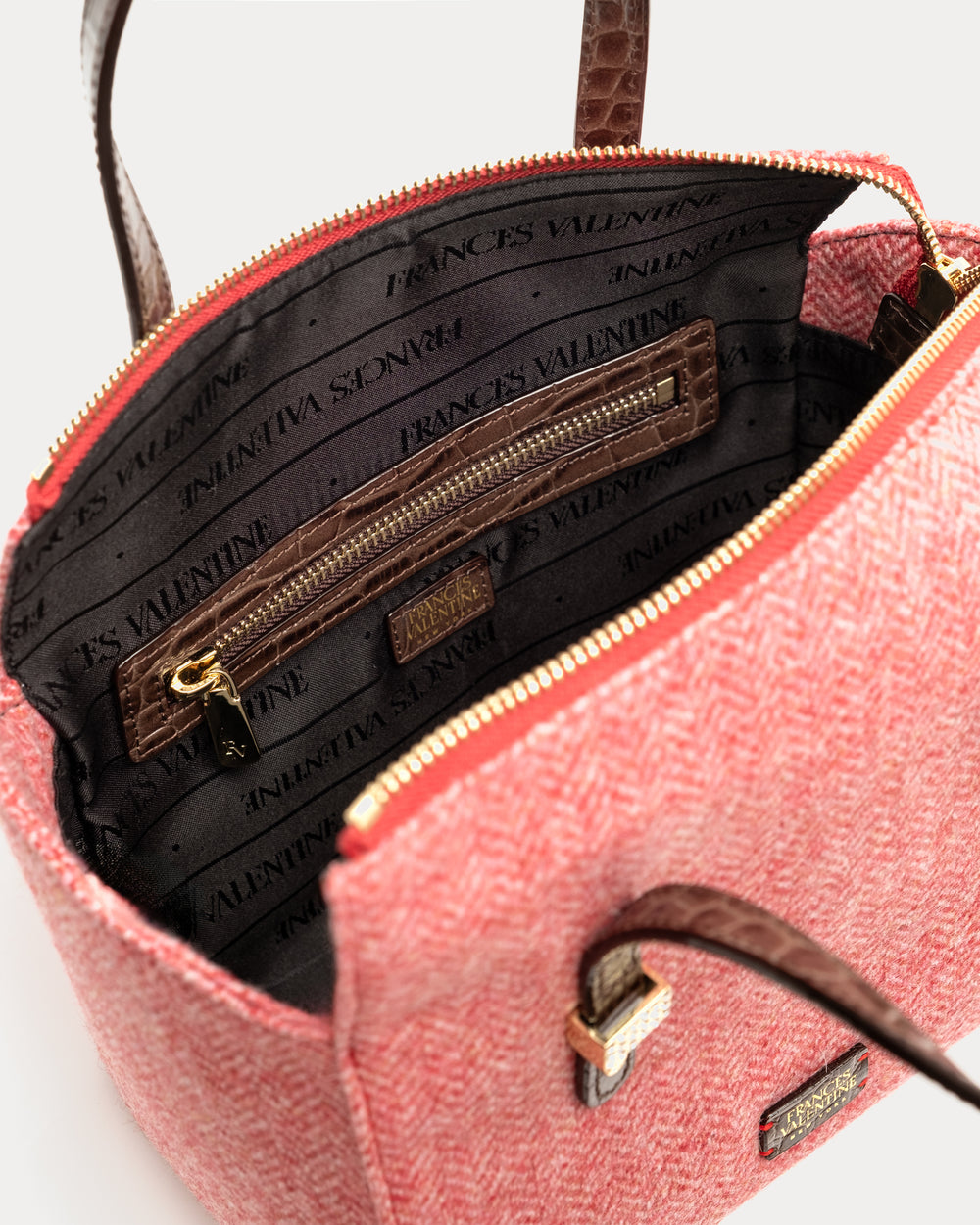 Boxy Bag - Pink Herringbone Wool Handbag Frances Valentine
