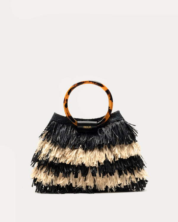 Shaggy Raffia Tote - Black/Natural Basket Frances Valentine