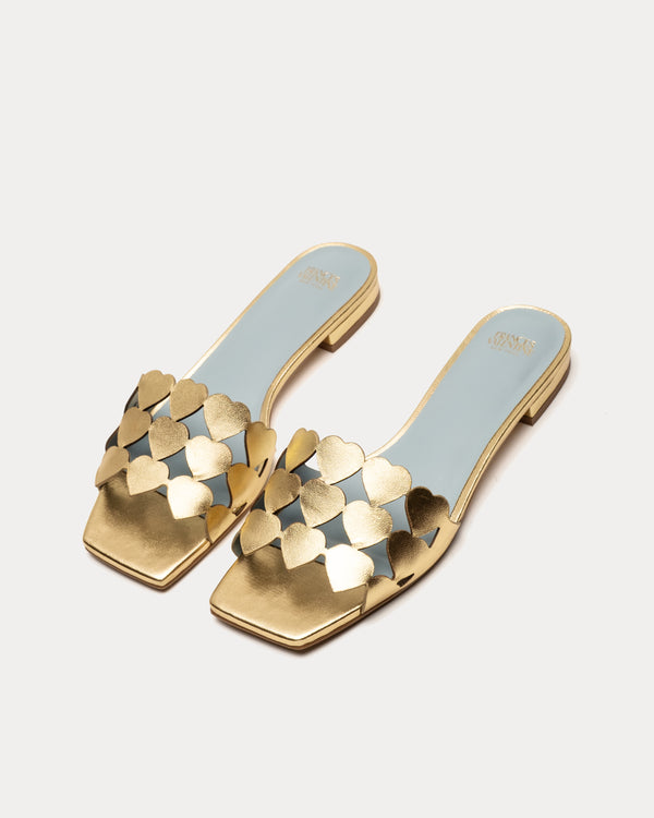 Flat Heart Slide - Gold Flats Frances Valentine