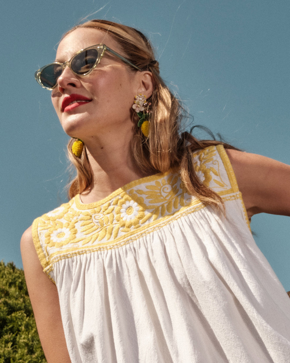 Jess Floral Embroidery Top - White Tops Frances Valentine