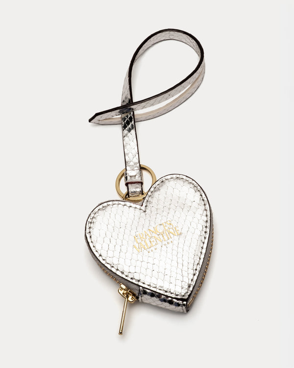 Heart Keychain Charm - Metallic Snake Print Silver Keychain Frances Valentine