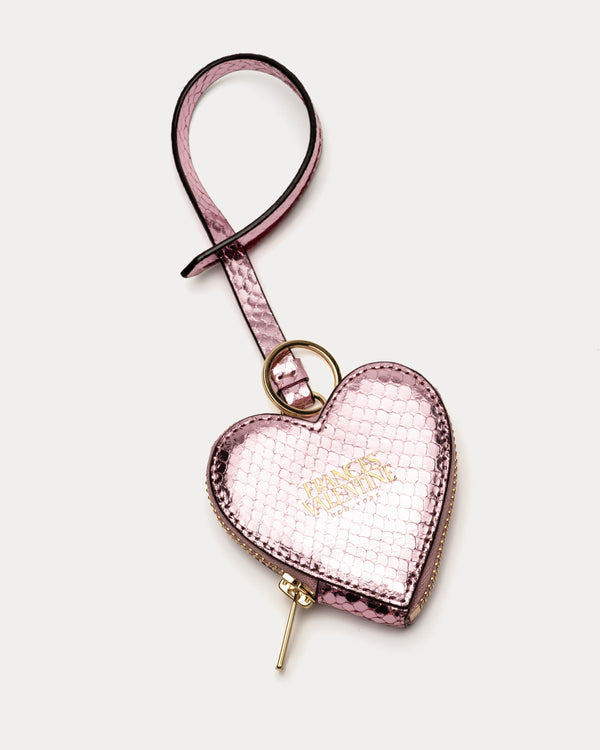 Heart Keychain Charm - Metallic Snake Print Pink Keychain Frances Valentine