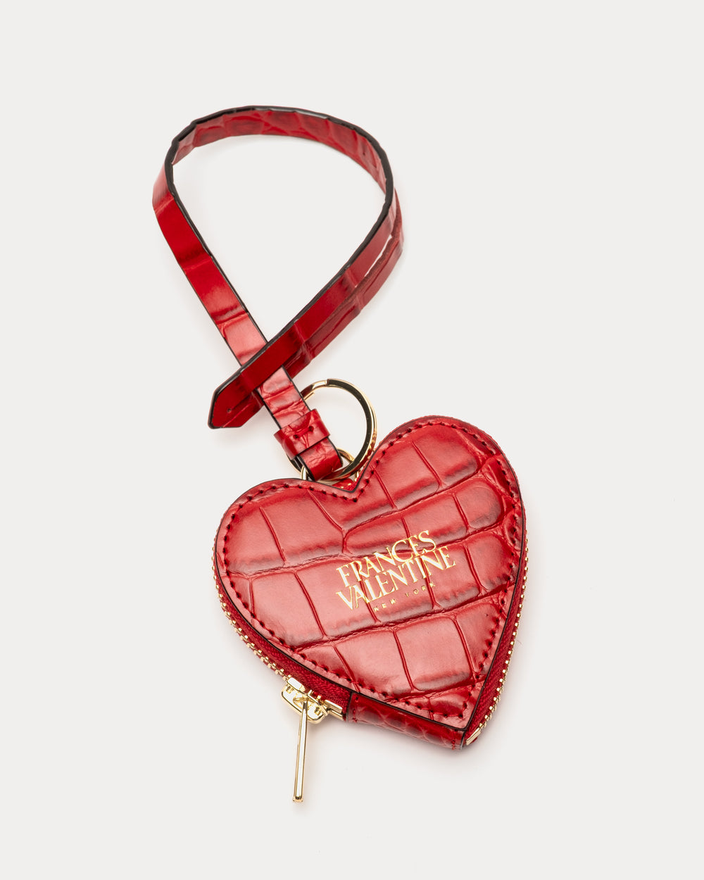 Heart Keychain Charm - Croc Embossed Leather Red Keychain Frances Valentine