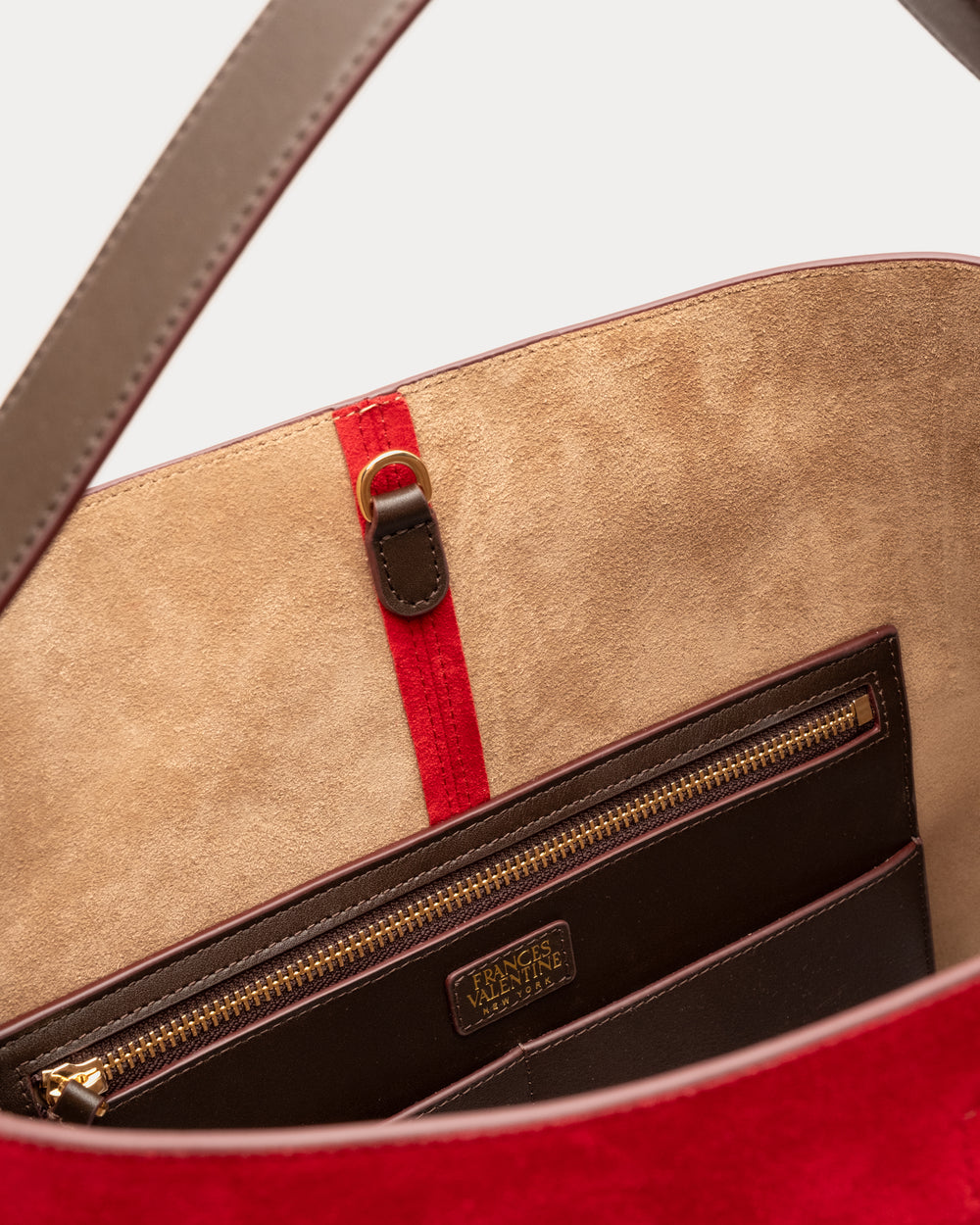 Hunter Suede Hobo - Cherry Red Large Tote Frances Valentine