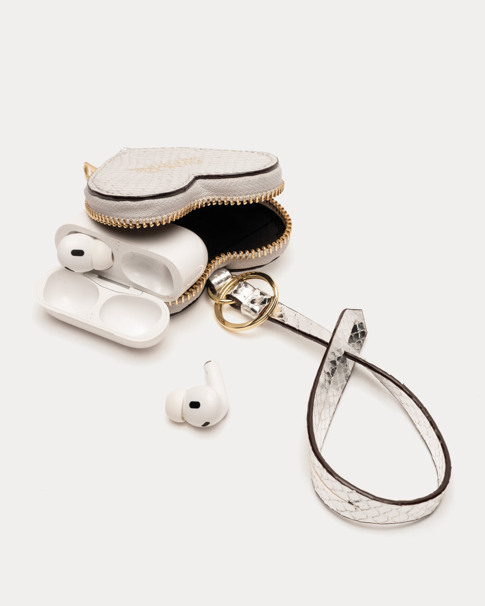 Heart Keychain Charm - Metallic Snake Print Silver Keychain Frances Valentine