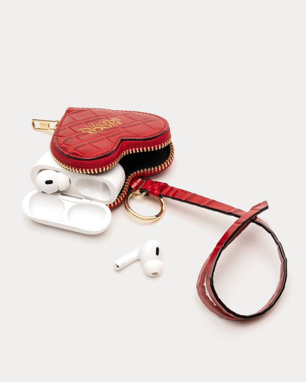 Heart Keychain Charm - Croc Embossed Leather Red Keychain Frances Valentine