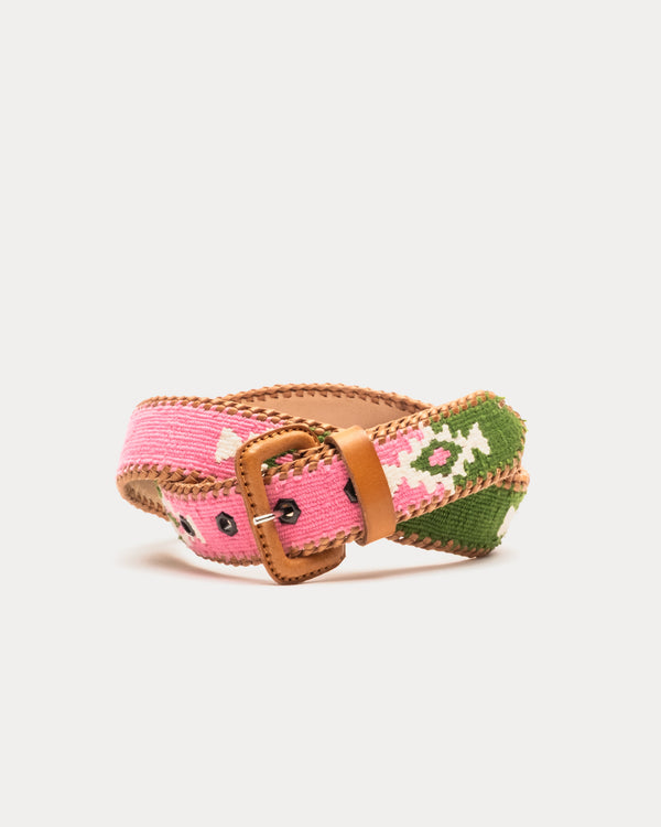 Handwoven Guatemalan Leather Belt - Pink Frances Valentine