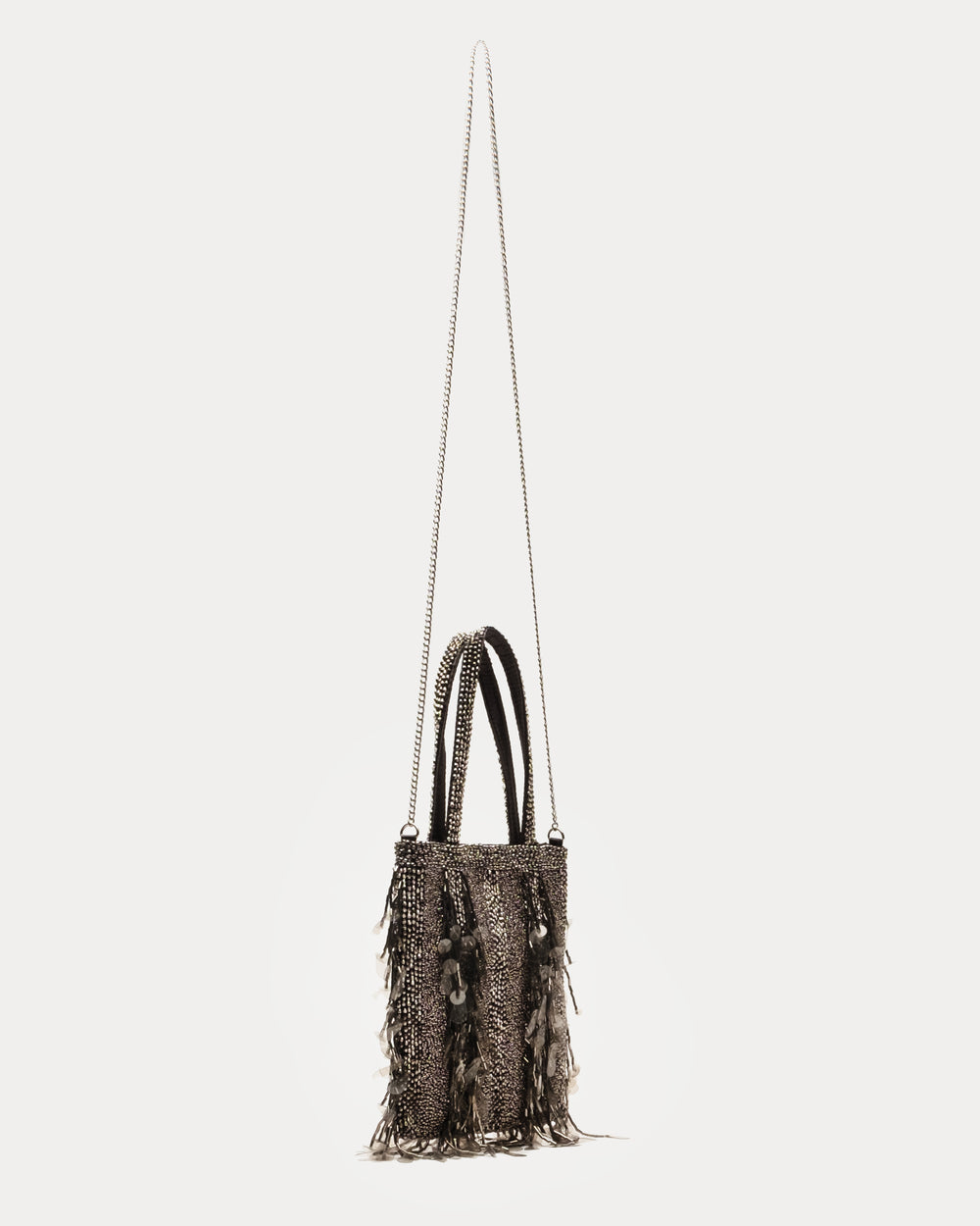 Gatsby Beaded Mini Tote Bag - Silver Shoulder Bag Frances Valentine