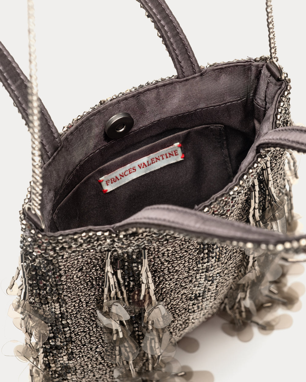 Gatsby Beaded Mini Tote Bag - Silver Shoulder Bag Frances Valentine