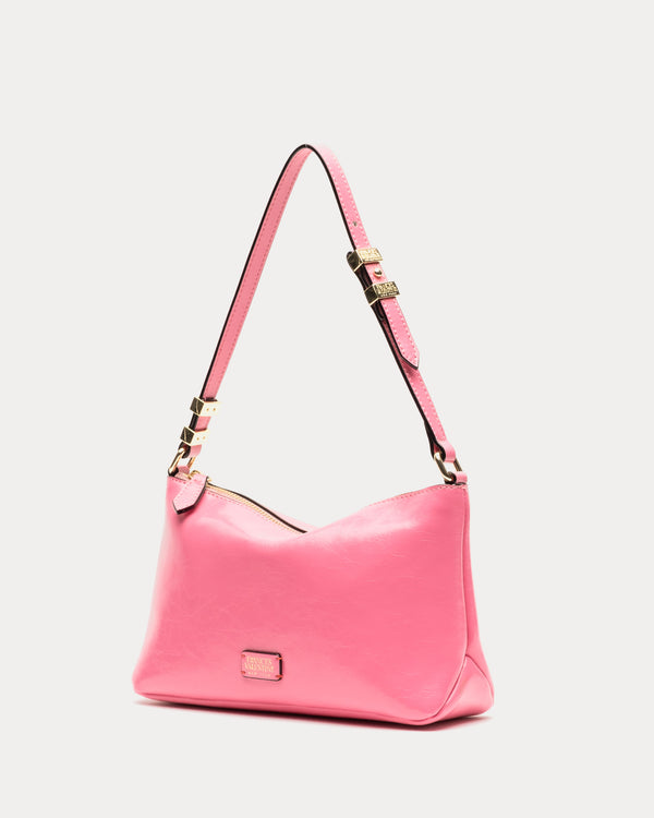 Freddie Shoulder Bag - Crinkled Leather Pink Shoulder Bag Frances Valentine