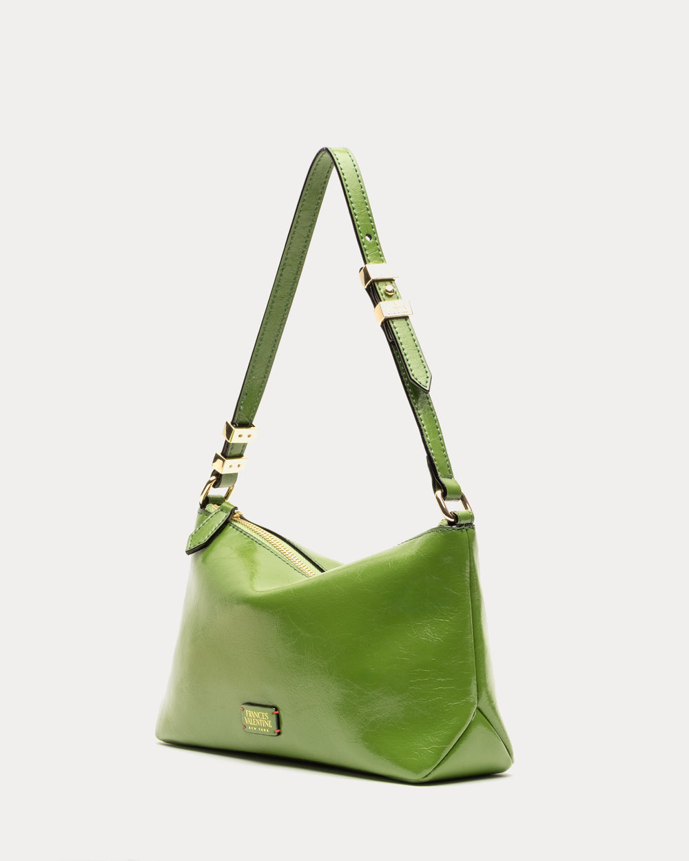 Freddie Shoulder Bag - Crinkled Leather Green Shoulder Bag Frances Valentine