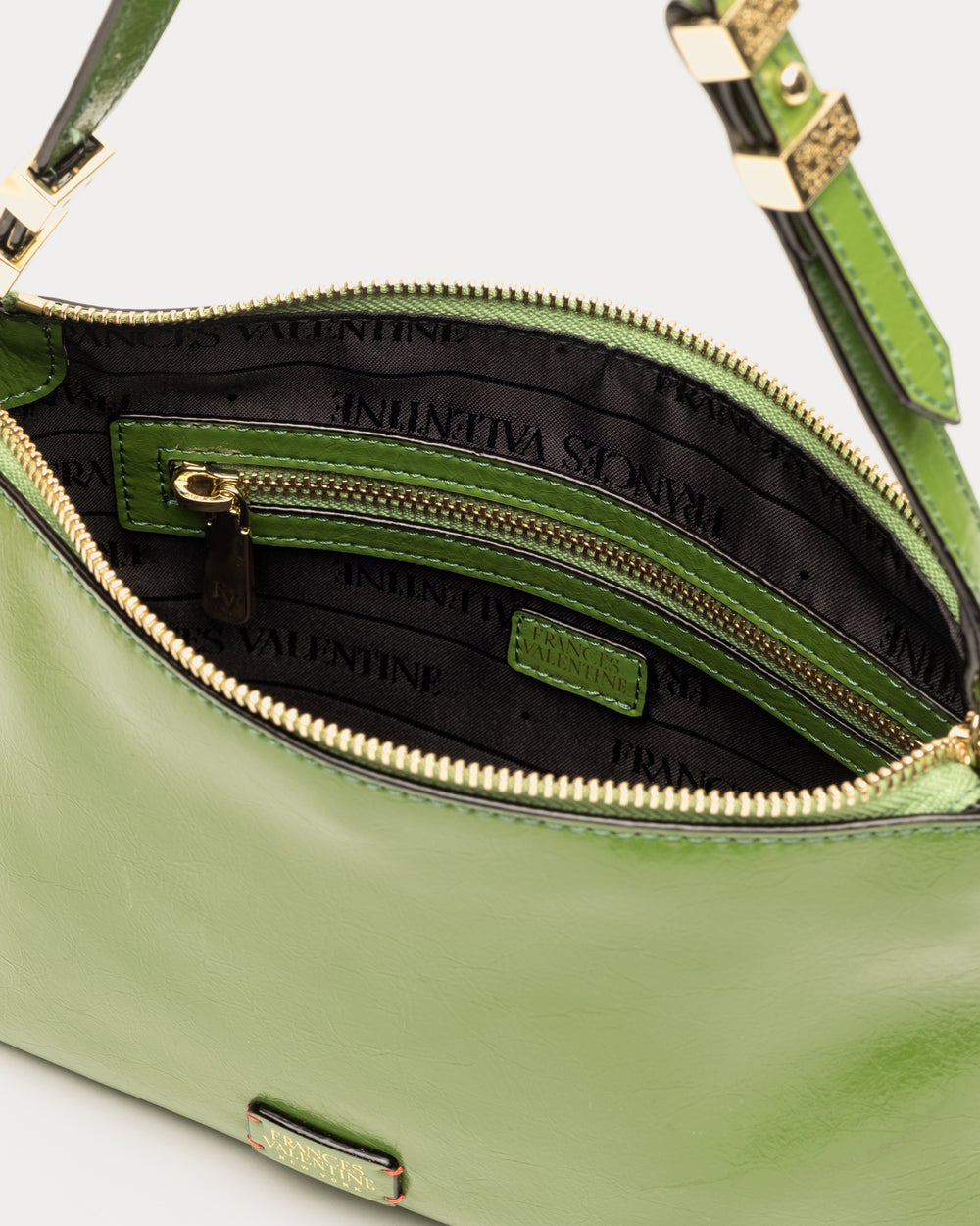 Freddie Shoulder Bag - Crinkled Leather Green Shoulder Bag Frances Valentine