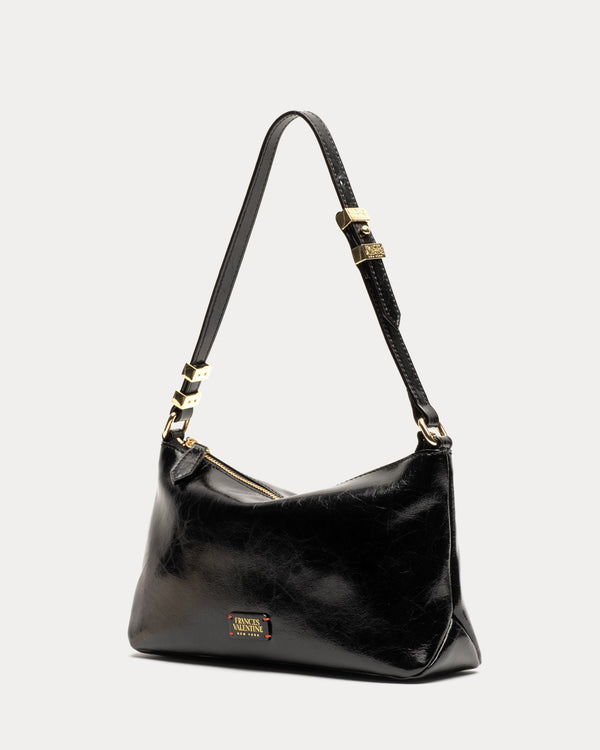 Freddie Shoulder Bag - Crinkled Leather Black Shoulder Bag Frances Valentine