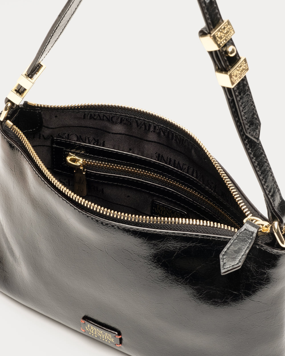 Freddie Shoulder Bag - Crinkled Leather Black Shoulder Bag Frances Valentine