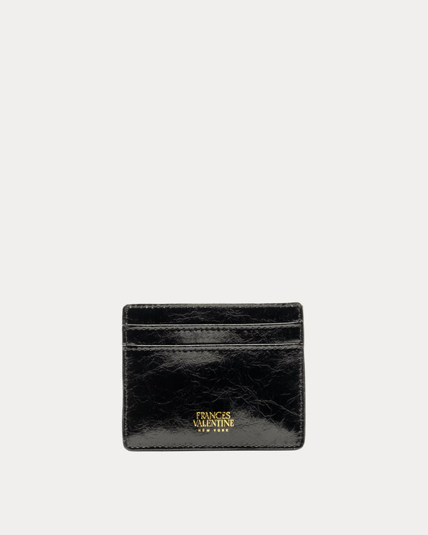 Card Case - Crinkled Leather Black Wallet Frances Valentine