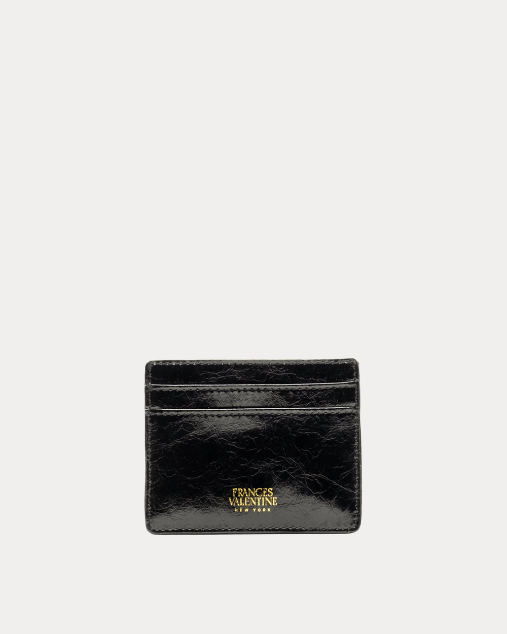 Card Case - Crinkled Leather Black Wallet Frances Valentine