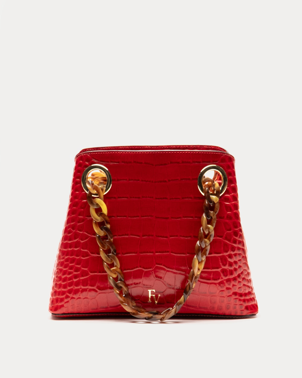 Skip Tote - Embossed Croc Leather Red Shoulder Bag Frances Valentine