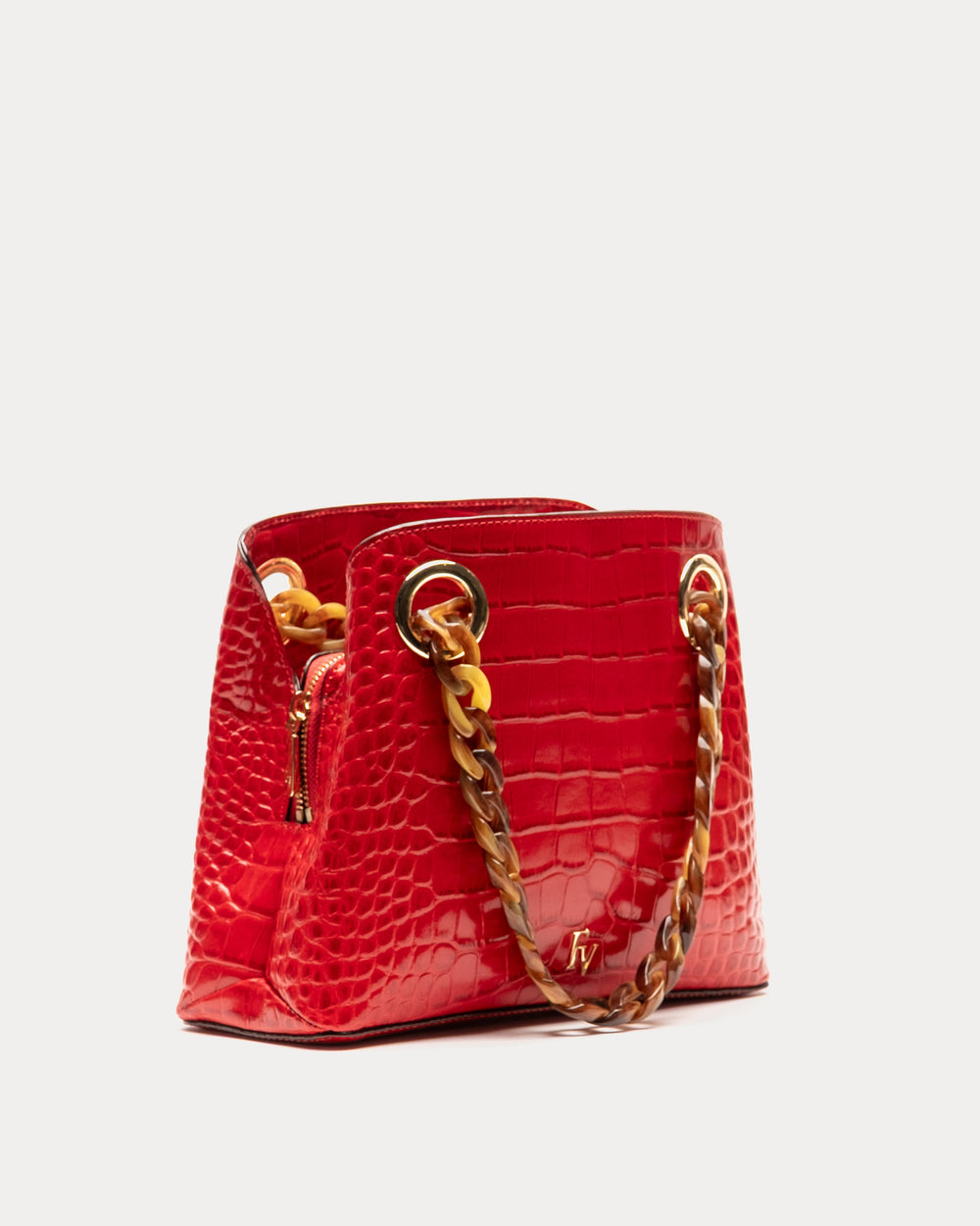 Skip Tote - Embossed Croc Leather Red Shoulder Bag Frances Valentine
