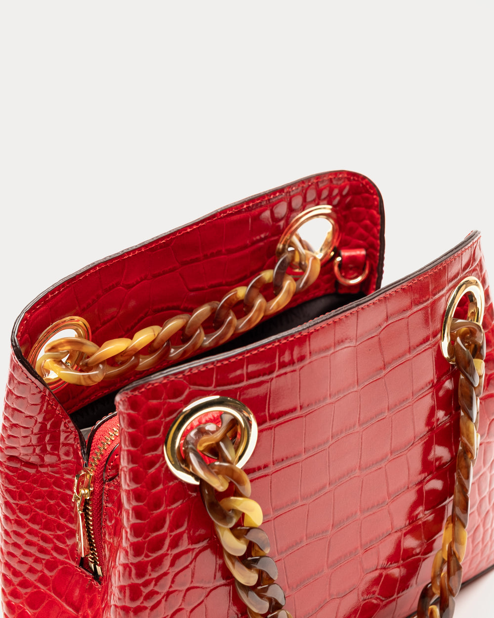 Skip Tote - Embossed Croc Leather Red Shoulder Bag Frances Valentine