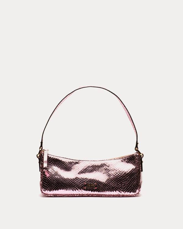 Mia Metallic Snake Leather - Pink Shoulder Bag Frances Valentine