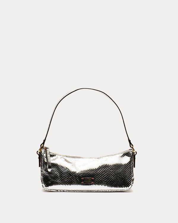 Mia Metallic Snake Leather - Silver Shoulder Bag Frances Valentine