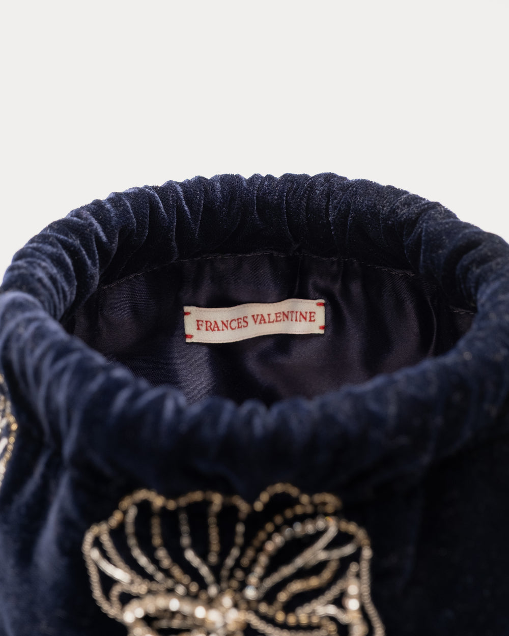 Velvet Pouf Bag Floral Embroidery - Navy/Silver Bucket Bag Frances Valentine
