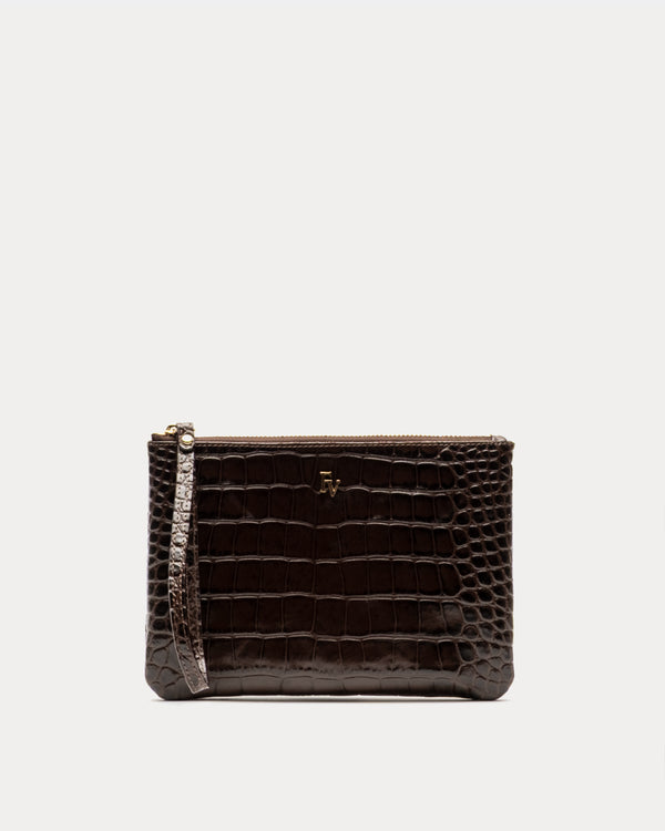 Embossed Croc Wristlet - Chocolate Wallet Frances Valentine