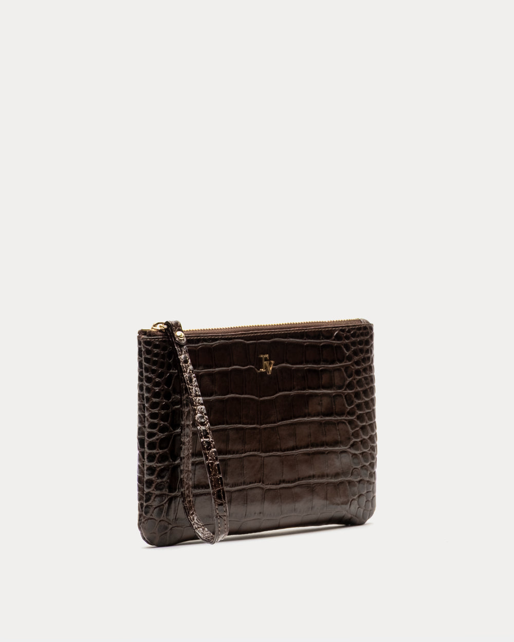 Embossed Croc Wristlet - Chocolate Wallet Frances Valentine