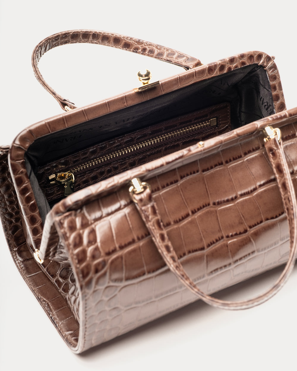Petit Michelle - Embossed Croc Leather Chocolate Handbag Frances Valentine