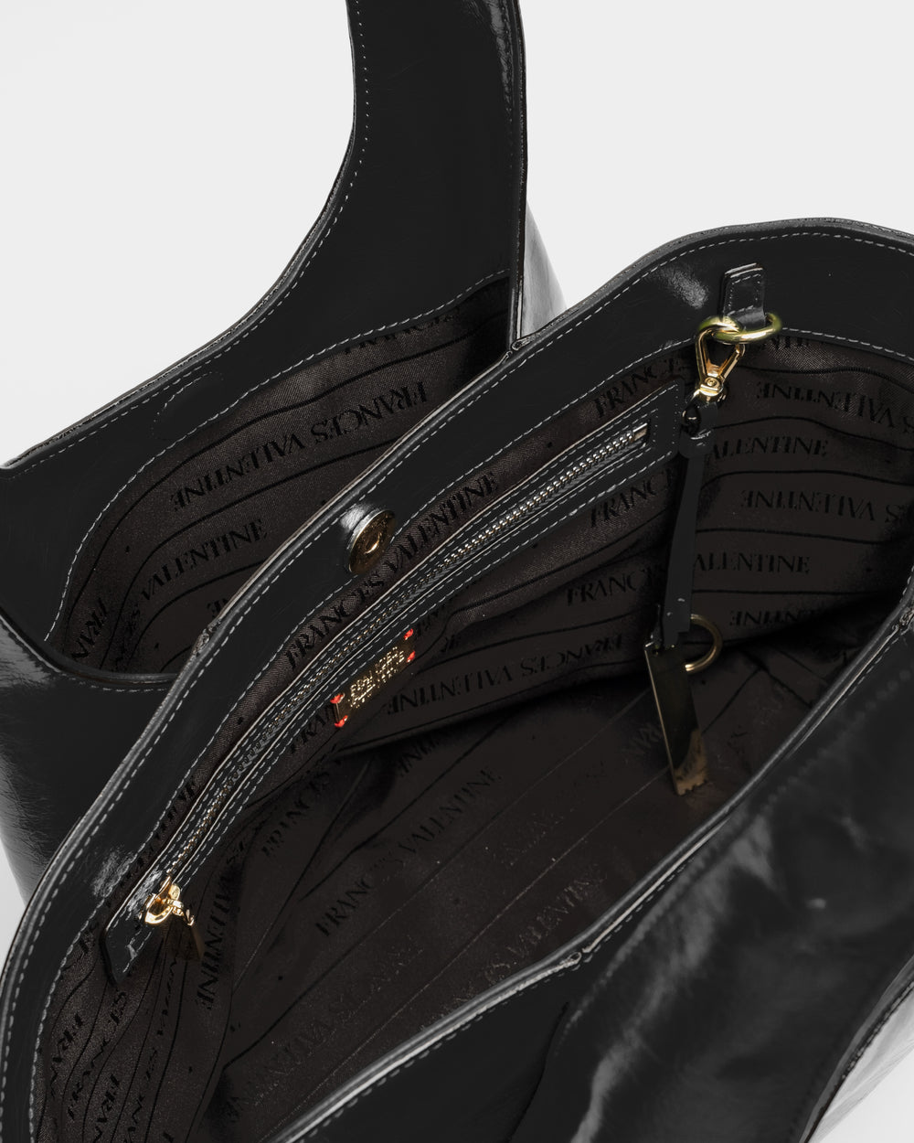 Portia Satchel - Crinkled Leather Black Shoulder Bag Frances Valentine