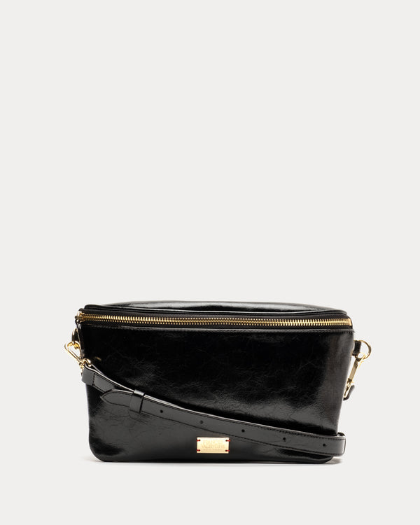 Billie Sling Bag - Crinkled Leather Black Small Crossbody Frances Valentine