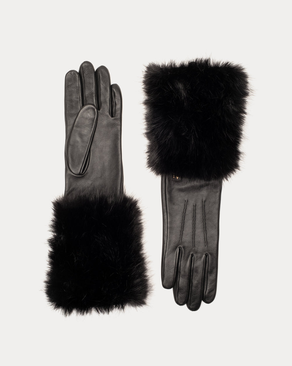 Faux Fur Cuff Leather Gloves - Black Gloves & Mittens Fownes