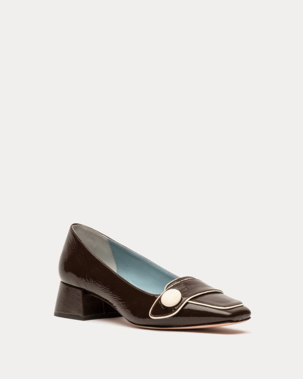 Mackie Patent Block Heel - Chocolate Heels Frances Valentine