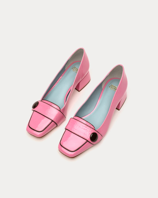 Mackie Patent Block Heel - Pink Heels Frances Valentine