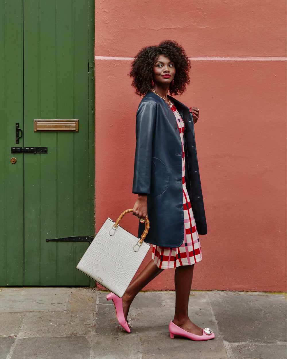 Nan Tote - Croc Emboss Leather Oyster Tote Bag Frances Valentine