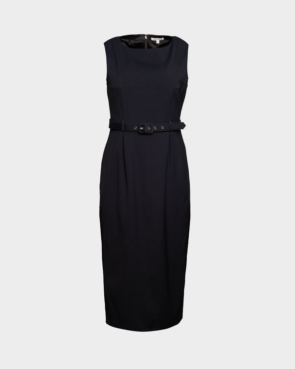 Audrey Belted Midi Dress - Black