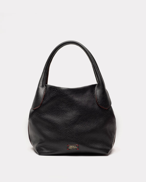 Mini Sweet Pea - Tumbled Leather Black Small Tote Frances Valentine