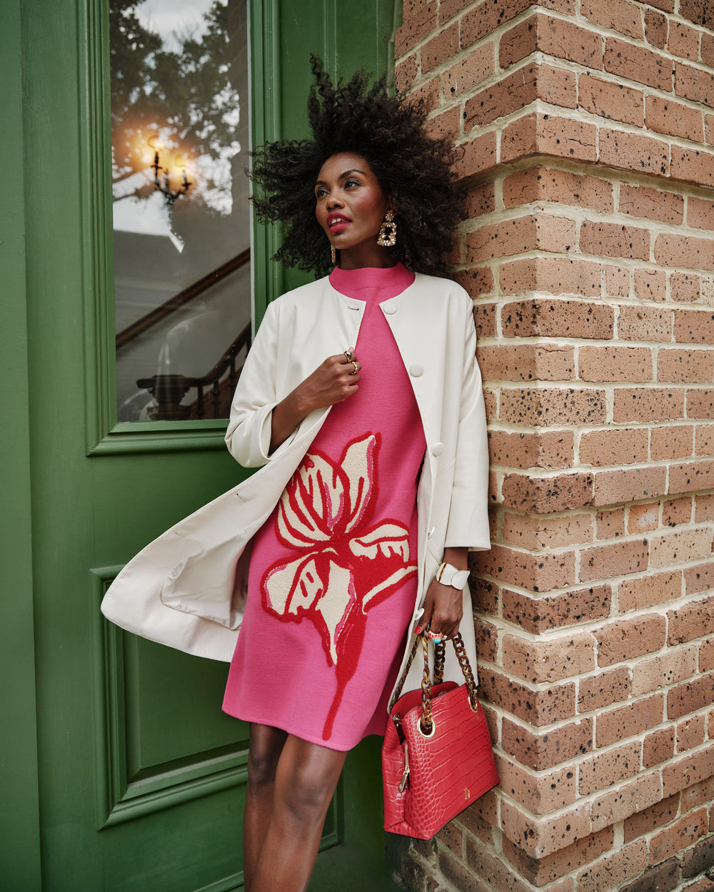 Skip Tote - Embossed Croc Leather Red Shoulder Bag Frances Valentine