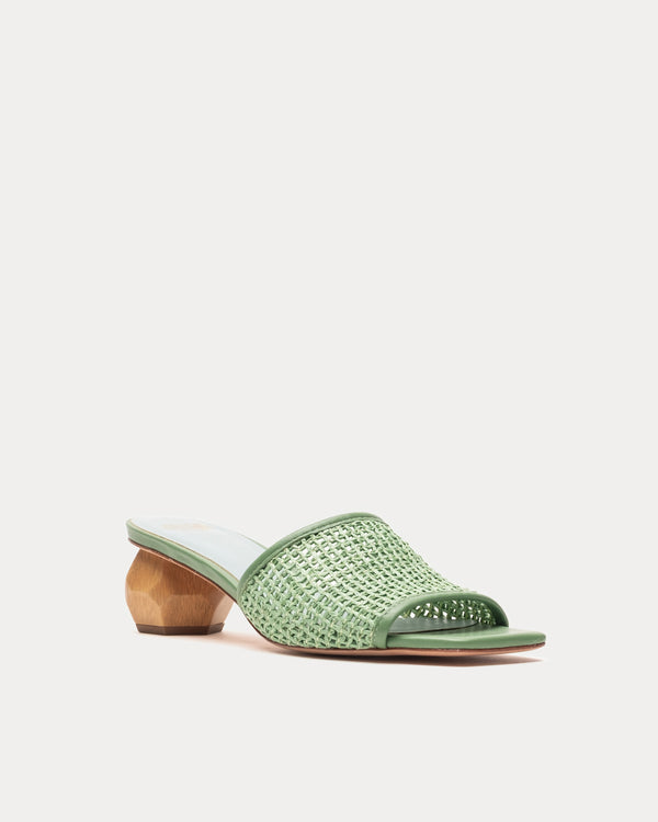Raffia Mesh Slide - Green Sandals Frances Valentine
