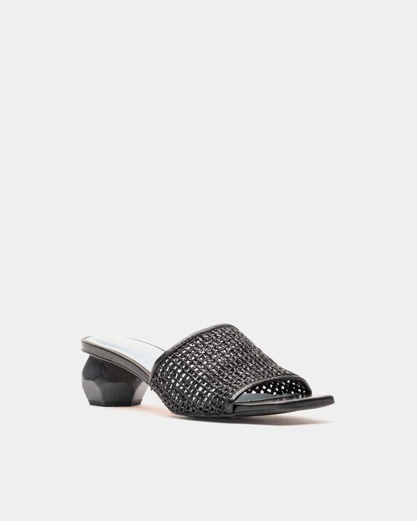 Raffia Mesh Slide - Black Sandals Frances Valentine