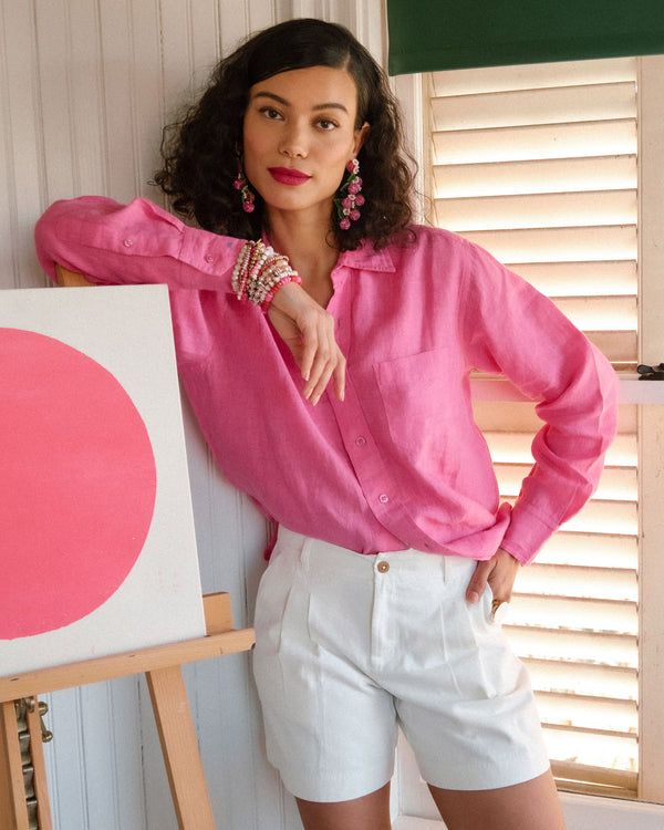 Perfect Button Down Linen - Pink Tops Frances Valentine