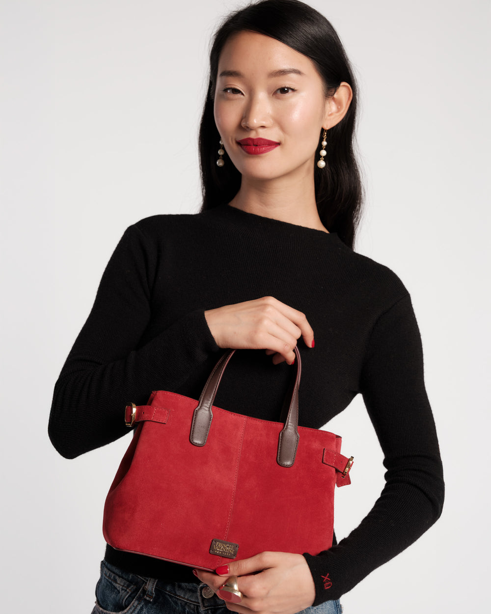 Amalie Suede Tote - Red Handbag Frances Valentine